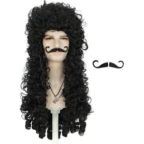 VGbeaty Mens Long Curly Gray Wig and Beard Halloween Cosplay Costume Anime Wig