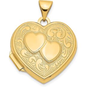 IceCarats 14K Yellow Gold Double Heart Love Personalized Photo Locket Necklace Charm Pendant