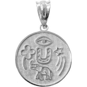 .925 Sterling Silver Lucky Charm Round Coin Medal Talisman Pendant Necklace - Choice of Pendant Only or Necklace Length