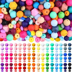 Hotop 192 Pcs Silicone Beads for Keychain Making, 12 mm 14 mm 15 mm Silicone Beads Bulk 48 Colors Loose Small Beads for Bracelets and Necklaces Assorted Beads Jewelry Making DIY Crafts Accessories