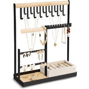MISS SHARK Jewelry Organizer Stand with Velvet Ring Holder, White