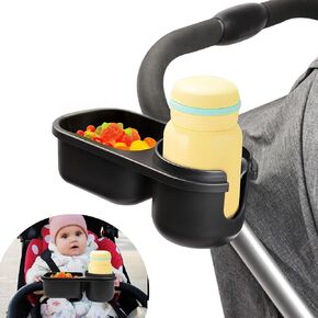 3 in 1 Stroller Cup Holder with Phone Holder, Universal Stroller Snack Tray, Stroller Accessories for Uppababy, Nuna, Doona, Universal Cup Holder for Stroller, Bike, Wheelchair, Walker, Scooter