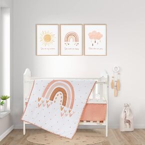 Cokouchyi 3 Piece Baby Crib Bedding Set - Standard Size Nursery Bedding for Boys and Girls with Crib Sheet, Comforter & Crib Skirt, Jacquard Tufted Geometric Crib Set,Beige