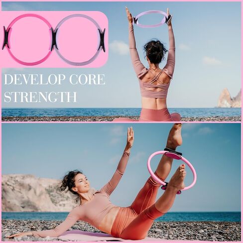 Poen 14 Pcs Pilates Ring and Ball Set for Women Pilates Ring Circle Ball with Stretching Strap 8 Resistance Bands Non Slip Socks Gym Back Bags Exercise Equipment for Workout in Kuwait