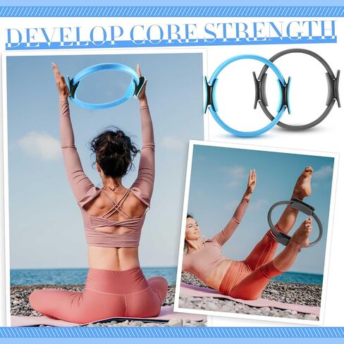Poen 14 Pcs Pilates Ring and Ball Set for Women Pilates Ring Circle Ball with Stretching Strap 8 Resistance Bands Non Slip Socks Gym Back Bags Exercise Equipment for Workout in Kuwait