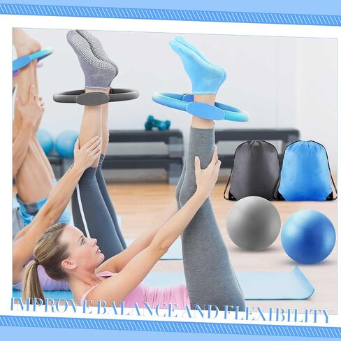 Poen 14 Pcs Pilates Ring and Ball Set for Women Pilates Ring Circle Ball with Stretching Strap 8 Resistance Bands Non Slip Socks Gym Back Bags Exercise Equipment for Workout in Kuwait