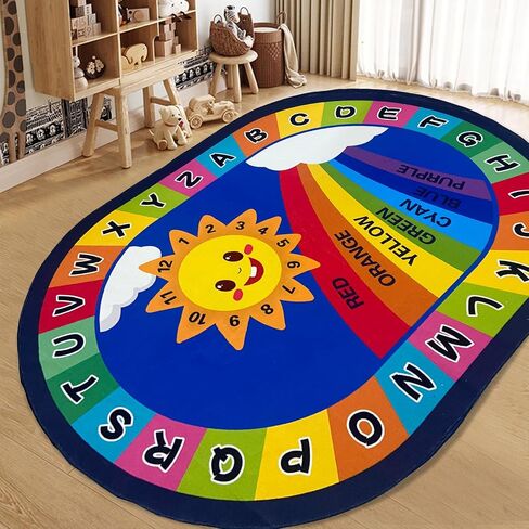 USTIDE Large Oval Kids Rug 4x6,ABC Alphabet Animals Educational Classroom Rug Non-Slip Play Mat Learning Area Rug for Bedroom Playroom Decor Rug in Saudi Arabia