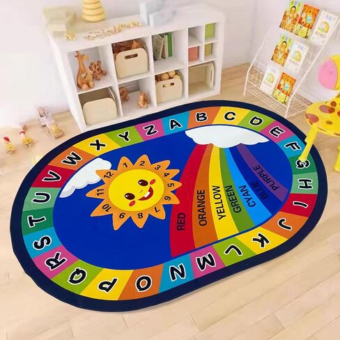 USTIDE Large Oval Kids Rug 4x6,ABC Alphabet Animals Educational Classroom Rug Non-Slip Play Mat Learning Area Rug for Bedroom Playroom Decor Rug in Saudi Arabia