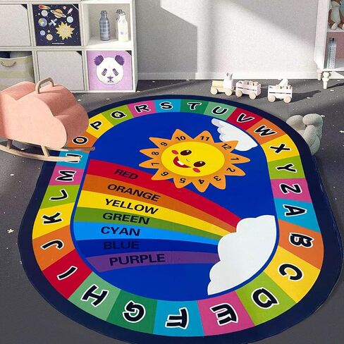 USTIDE Large Oval Kids Rug 4x6,ABC Alphabet Animals Educational Classroom Rug Non-Slip Play Mat Learning Area Rug for Bedroom Playroom Decor Rug in Saudi Arabia