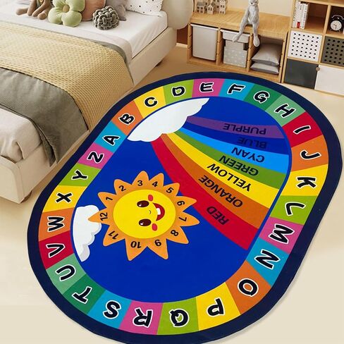 USTIDE Large Oval Kids Rug 4x6,ABC Alphabet Animals Educational Classroom Rug Non-Slip Play Mat Learning Area Rug for Bedroom Playroom Decor Rug in Saudi Arabia