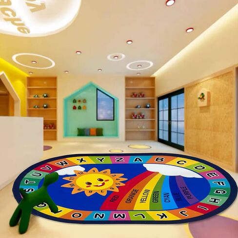 USTIDE Large Oval Kids Rug 4x6,ABC Alphabet Animals Educational Classroom Rug Non-Slip Play Mat Learning Area Rug for Bedroom Playroom Decor Rug in Saudi Arabia