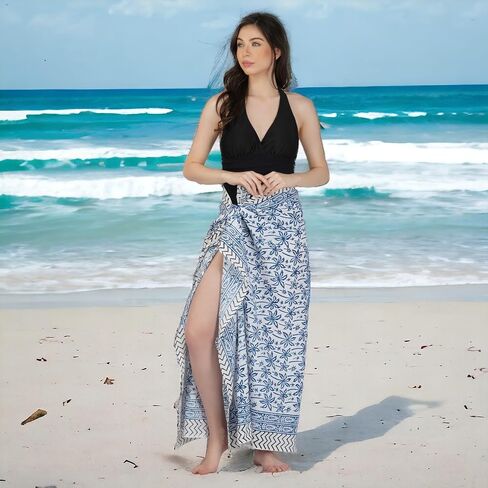تنورة ملفوفة من القطن بنسبة 100% من Sarong Beach Pareo - تنورة ملفوفة مثالية للصيف لتغطية ملابس السباحة في الصيف in Saudi Arabia