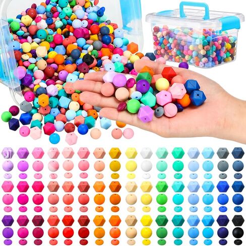 Hotop 192 Pcs Silicone Beads for Keychain Making, 12 mm 14 mm 15 mm Silicone Beads Bulk 48 Colors Loose Small Beads for Bracelets and Necklaces Assorted Beads Jewelry Making DIY Crafts Accessories in Saudi Arabia