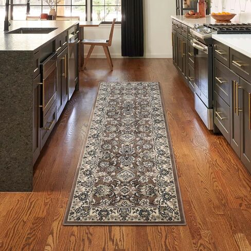 Superior Indoor Area Rug, with Jute Backing, Chic Bordered Floor Decor for Living Room, Bedroom, Office, Entryway, Kitchen, Dining, Floral Design, Lille Collection, 5' x 8', Brown-Salmon in Saudi Arabia