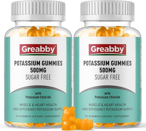 Potassium Gummies 500mg for Adults, 60 Servings, Sugar-Free Potassium Chloride Gummies, Heart Health & Muscle Relief for Women Men, Electrolyte Balance Boost, Efficient Potassium Supply in Saudi Arabia