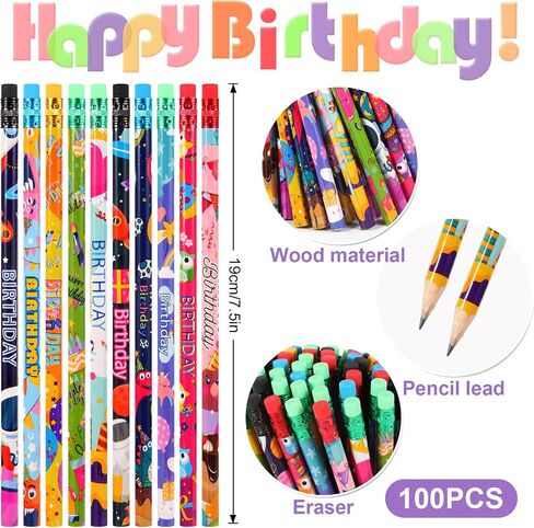 500 Pieces Happy Birthday Gifts Set:100 Pcs Happy Birthday Rubber Bracelets,100 Pcs Happy Birthday Pencils,100 Pcs Happy Birthday Bookmarks and 200 Pcs Happy Birthday Badge Stickers (Style--2) in Saudi Arabia