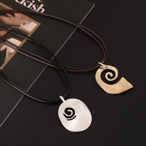 Z&R RETRO Silver Pendant Chokers Necklace for Women Jewelry Trendy Chunky Necklaces Black Rope 45cm, wax strings, metal in Saudi Arabia