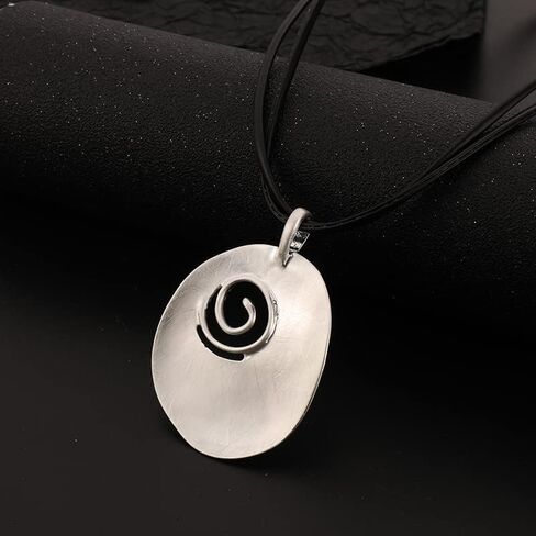 Z&R RETRO Silver Pendant Chokers Necklace for Women Jewelry Trendy Chunky Necklaces Black Rope 45cm, wax strings, metal in Saudi Arabia