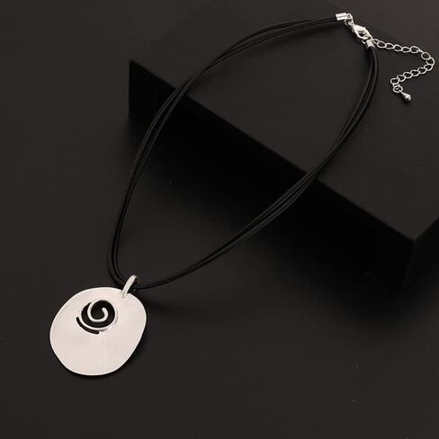 Z&R RETRO Silver Pendant Chokers Necklace for Women Jewelry Trendy Chunky Necklaces Black Rope 45cm, wax strings, metal in Saudi Arabia