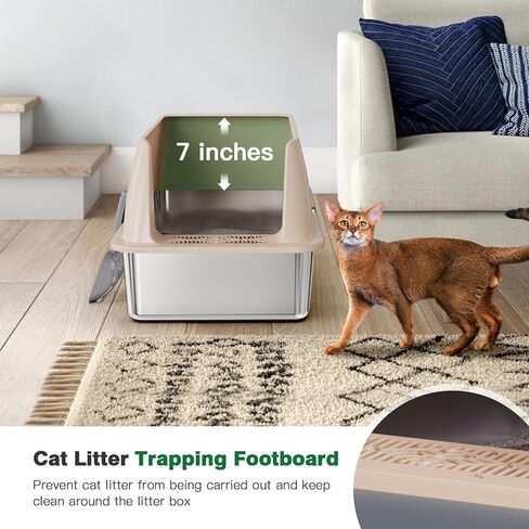 Stainless Steel Litter Box,XL Metal Litter Box with Lid,High Side Cat Litter Box for Big Cats and Kittens,Extra Large Litter Box with Scoop,Non-Sticky,Anti-Leakage and Easy Clean (Black) in Saudi Arabia