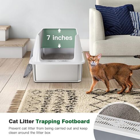 Stainless Steel Litter Box,XL Metal Litter Box with Lid,High Side Cat Litter Box for Big Cats and Kittens,Extra Large Litter Box with Scoop,Non-Sticky,Anti-Leakage and Easy Clean (Black) in Kuwait