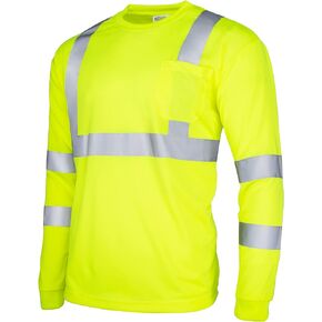 JORESTECH Safety Shirt High Visibility Reflective Yellow Long Sleeve with Front Pocket ANSI Class 3 Type R