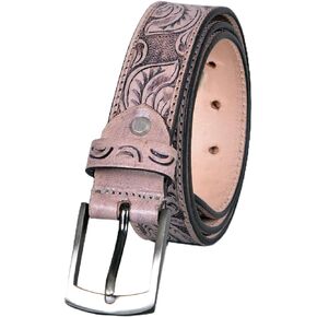 EMBOSSED COW BOY COW GIRL FLORAL HAND TOOLED TOP GRAIN LEATHER BELT