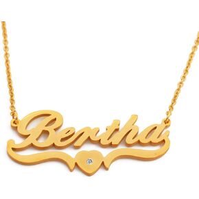Kigu Bertha Name Necklace Heart Shaped Gold Tone Personalized Dainty Necklace - Jewelry Gift Women, Girlfriend, Mother, Sister, Friend, Gift Bag & Box