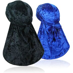 2 PCS Crushed Velvet Wave Durag – Premium Soft Durag Headwear with Extra Long Tail Perfect for 360 Waves