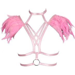Body Harness Feathers Hollow Out Tops Epaulette Shoulder Wing Punk Goth Rave Festival Burning Man Costumes