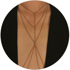 Bomine Harness Body Chain Bra Sexy Body Jewelry Necklace Bikini Chains for Women and Girls (Gold)