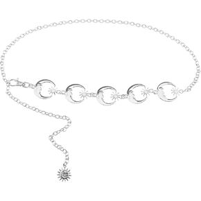 ECSiNG Stars Moon Chain Belt Women Waist Chain Adjustable Fashion Metal Body Link Chain for Dress Long Skirt Jean Overcoat Nightclub Miniskirt Decoration 115cm Silver