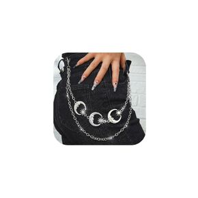 Zehope Punk Layered Pants Chain Sliver Moon Sun Jean Chain Goth Trousers Chain for Women and Girls