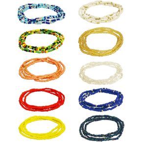 10 Pieces 32 Inch Handmade Waist Beads African Chain Belly Beads Chain Women Belly Body Beads Jewelry Stretchy African Beach Body chain with String and Charms