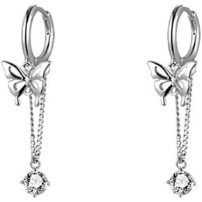 Dainty Butterfly Round CZ Real 925 Sterling Silver Cuff Small Hoop Cartilage Earrings for Women Teen Girls Little Girls Sensitive Ear Crystal Huggie Hoops With Tiny Mini Animal Charm Threader Chain Tassel Dangle Drop Hypoallergenic Delicate Fashion Jewelr