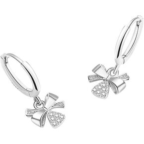 Fashion Bow Knot Dangle Hoop Earrings Cubic Zirconia Crystal Charm Drop Cartilage Small Huggie Hoops Earring Cute Christmas Birthday Jewelry Gifts for Women Teen Girls Daughter