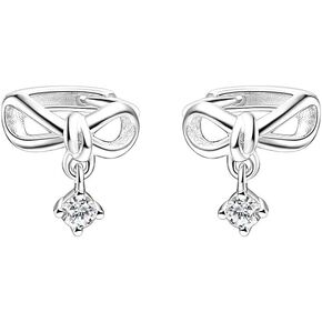 Cute Bow Knot Mini Huggie Hoop Earrings for Women Teen Girls Cartilage CZ Solitaire Crystal Dangle Drop Earring Hypoallergenic Sleeper Wrap Cuffs Dainty Jewelry Birthday Chirstmas Gifts 6mm