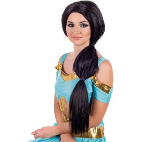 fun shack Arabian Costume for Women, Arabian Princess Wig, Black Ponytail Wig, Egyptian Headpiece Accessories, Egyptian Wig