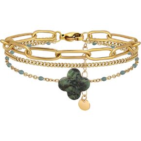 YADUDA Dainty Four Leaf Clover Bracelet for Women 18K Gold Plated Stainless Steel Lucky Clover Link Bracelets Wrist Jewelry for Women Girls (Colorful)