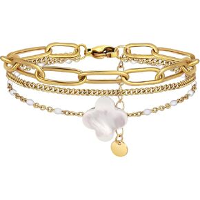 YADUDA Dainty Four Leaf Clover Bracelet for Women 18K Gold Plated Stainless Steel Lucky Clover Link Bracelets Wrist Jewelry for Women Girls (Colorful) in Kuwait