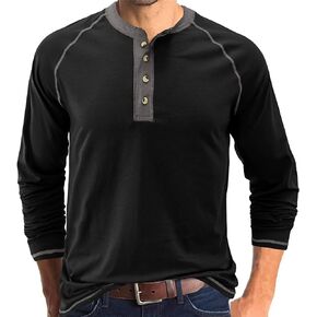 Men's Henley Shirt Long Sleeve Henley Top Casual Slim Fit Lightweight T Shirts