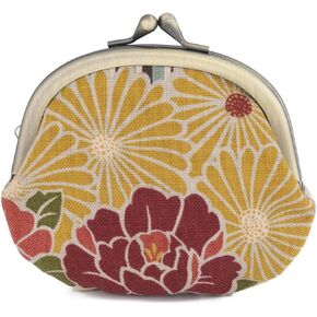 Floral Buckle Coin Purses (Kiss Lock Small Makeup bag Oval/Retro flower Kimono Cloth - Pink) / Made in Japan Change Purse Wallets Tiny Makeup Bag