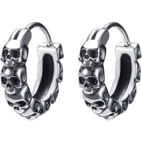 Gothic Skull Hoop Earring Small Stainless Steel Punk Rock huggie Earrings for Men Vintage Jewelry
