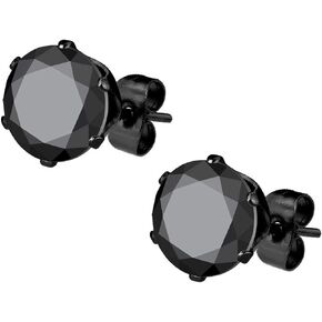 Stainless Steel Black IP Plated CZ Simulated Diamond Stud Earrings for Men