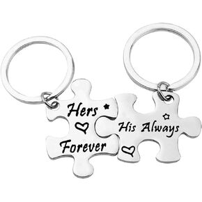 Valentine's Day Gift Puzzle Piece Keychain Set,His and Her Puzzle Keyrings for Couple His Always Her Forever Couple Matching Keychain Set Boyfriend Girlfriend Jewelry Gift for Lovers Personalized