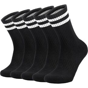 Ultrafun 5 Pairs Striped Crew Socks Cotton Cushioned Athletic Sports Running Socks for Men Women Teens