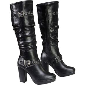 Milwaukee Leather MBL9419 Women's Tall Premium Black Platform Fashion Casual Boots with Slouch Shaft