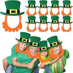ShinyRelief 12 Pcs St. Patrick's Day Masks with Hat and Beard St. Patrick's Day Costume Accessories Party Decorations Favors for Irish St Patrick's Day Leprechaun Costume Supplies