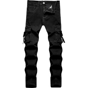 LONGBIDA Men's Slim Fit Stretch Comfort Cargo Biker Jeans with Multi-Pockets