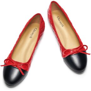 Ballet Flats for Women;Round Toe Mary Jane;Soft Leather Geometric Patterns Dressy Flats;Bowknot Slip on Women Shoes